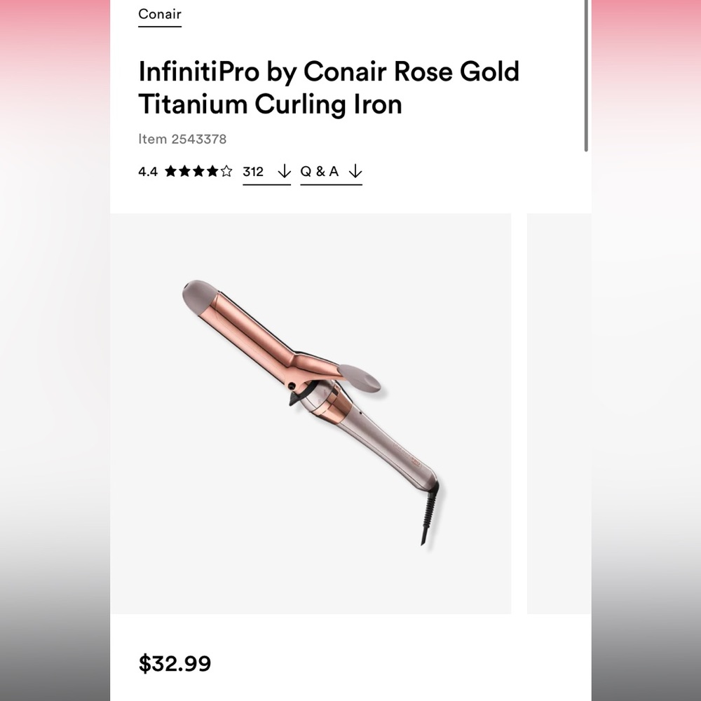 InfinitiPro by Conair Rose Gold Titanium Curling Iron